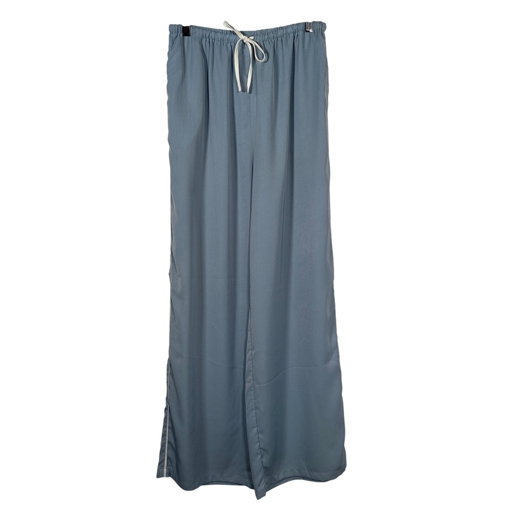 Satin Wide Leg Pants Powder Blue Madison The Label Sporty Drawstring Medium
